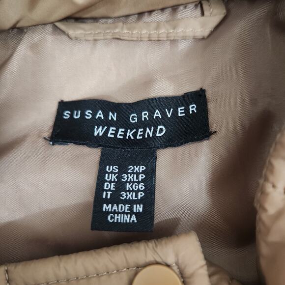 Susan Graver Weekend Water Repellant Nylon Quilted Vest w/Hood Camel 2X P - Picture 16 of 16